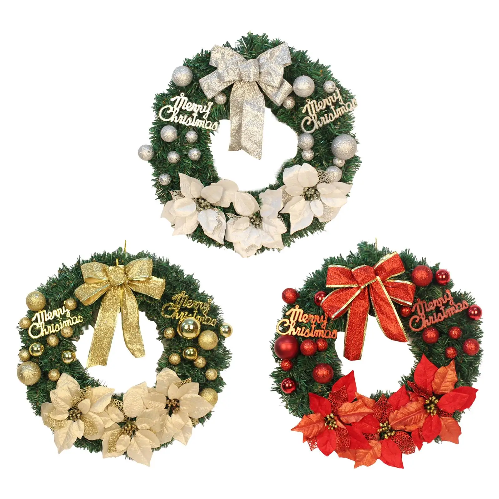 16 Inch Christmas Wreath with Balls Bow Ornaments Christmas Wreath Flower Wreath