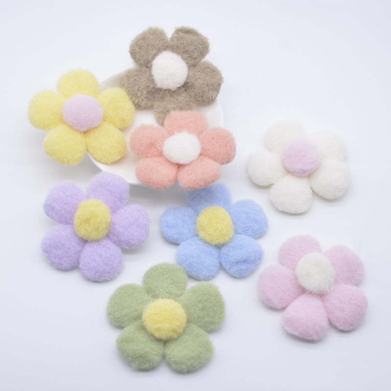 16 Stück 55 mm gepolsterte Plüsch-Blumen-Applikationen für DIY-Kopfbedeckungen, Haarspangen, Schleife, Dekor, Zubehör, Kleidung, Hut, Schuhe, Nähflicken – Detail 1