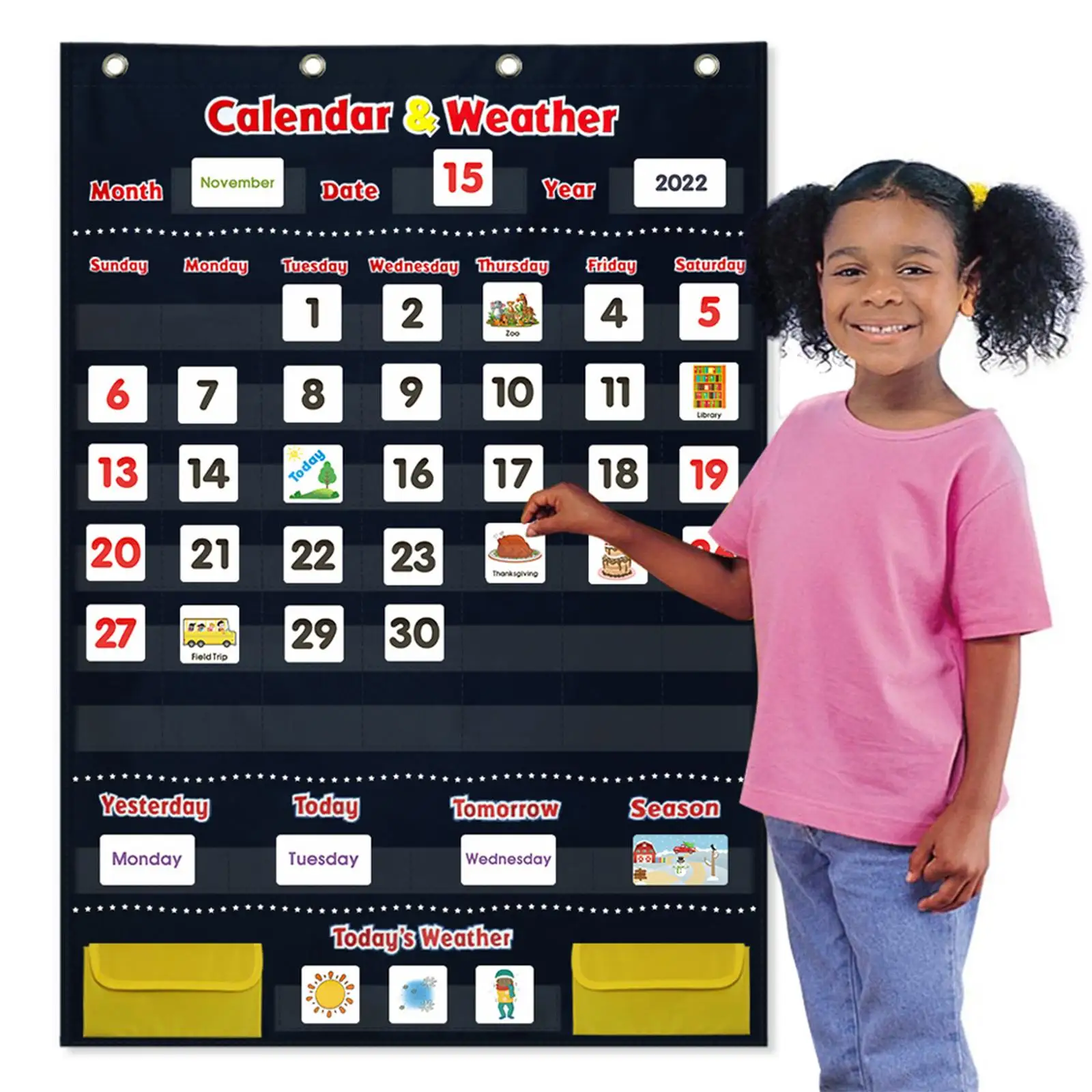 Calendar and Weather Pocket Chart Wall Calendar for Kids Ages 4-8