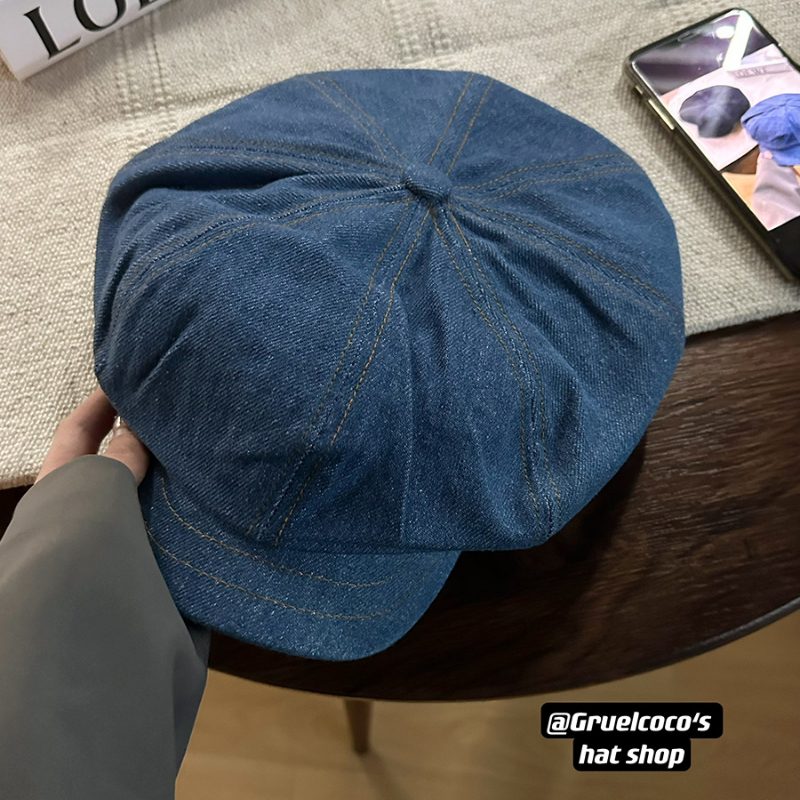 Koreanische Neue Denim Baskenmütze Frauen Frühling und Herbst Retro Große Kopfumfang Wolke Hut Mode Lässig Achteckigen Maler Kappe – Detail 4