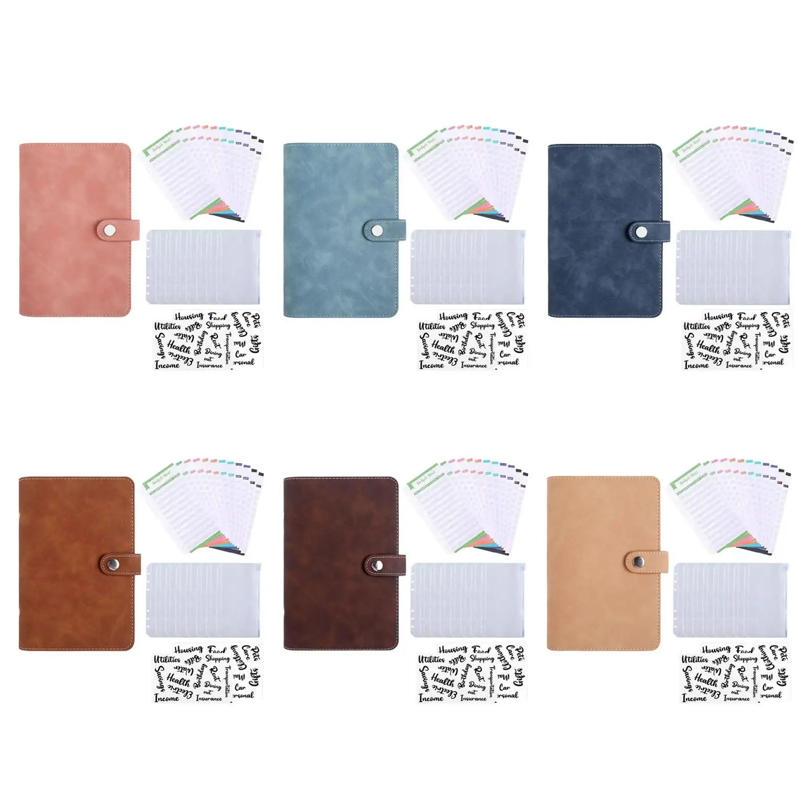 Leather Notebook Binder Budget Planner Organizer Loose-Leaf Cover with 8Pcs Zipper Pockets  Notebook Planner for Budgeting 