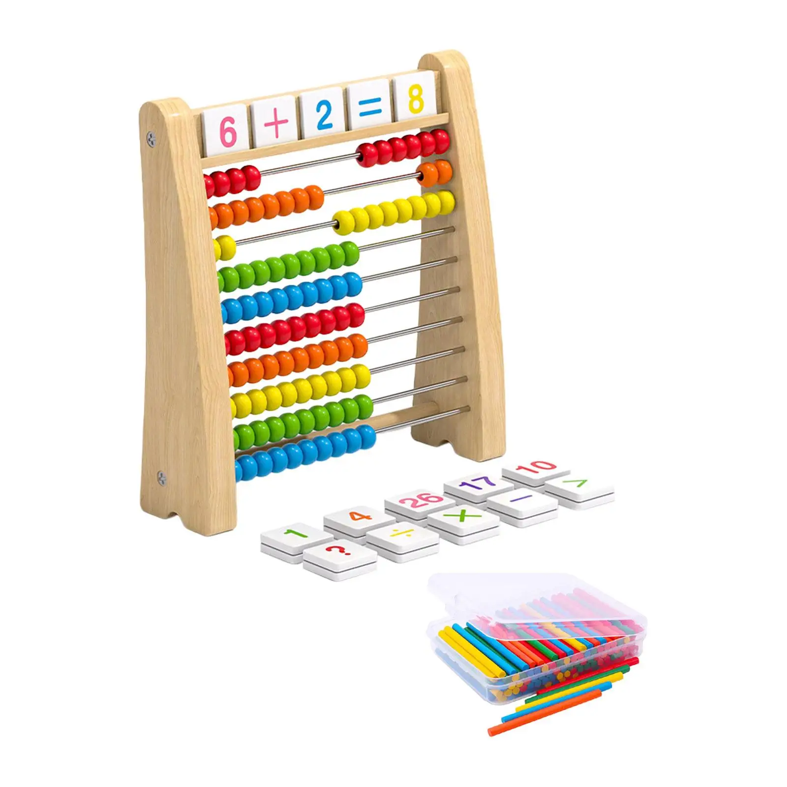 Wooden Abacus Ten Frame Set Educational Counting Frames Toy for Elementary