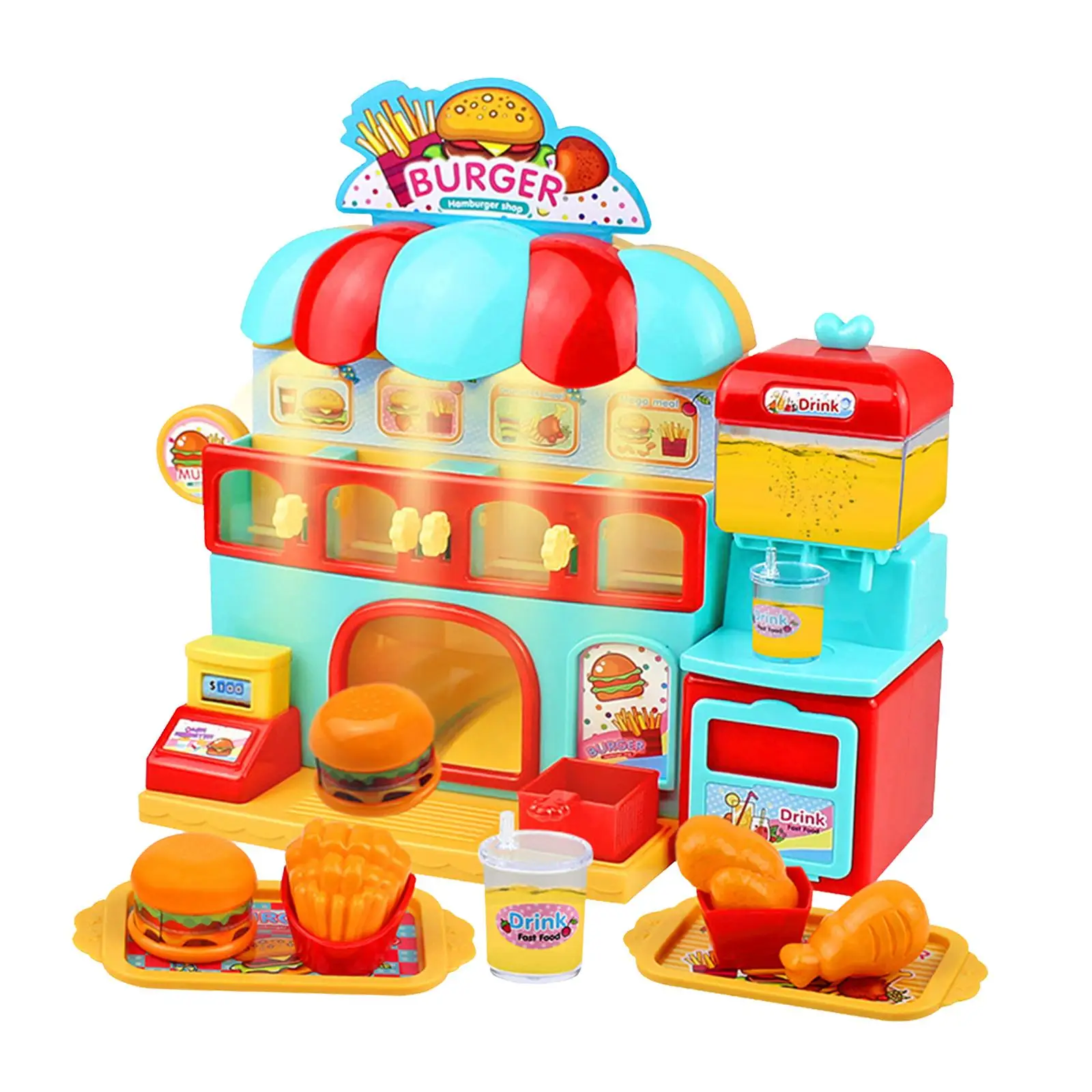 Fastfood Shop Toy Hamburger Pretend Play Toy Fastfood Kitchen Playset Kitchen Toys Burgers Shop Toy for Boys Girls Kids Gift
