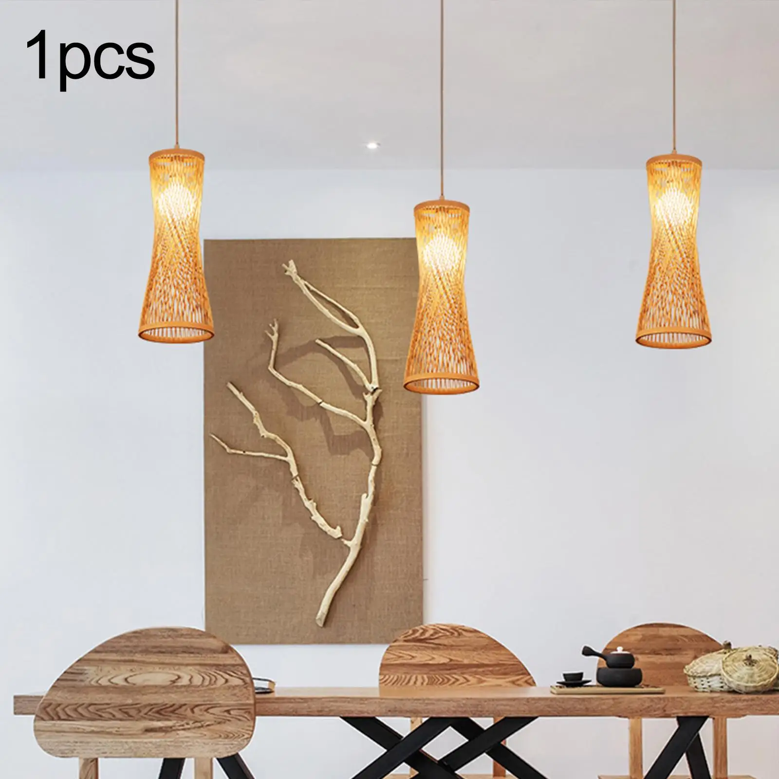 Bamboo Woven Lampshade Creative Handmade Light Fixture Cover Pendant Light Shade for Coffee Shop Living Room Office Home Kitchen