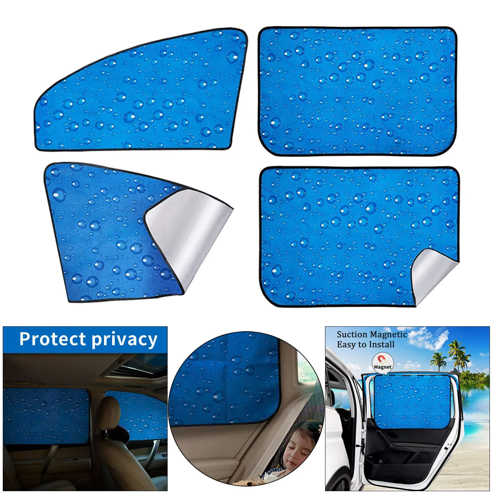 Set of 4 Car Magnetic Rear Front Side Window Sunshade Premium UV Protection