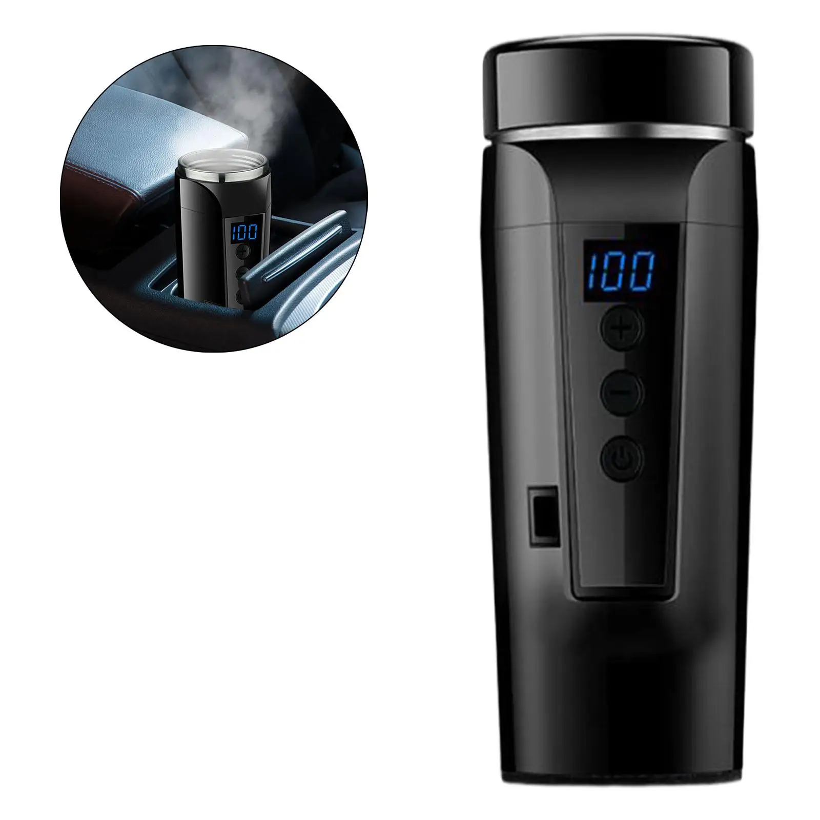  Heated Travel Mug, 12V/24V 304 Stainless  Warmer Kettle, LED Display Temps Control Vacuum Insulated  for 