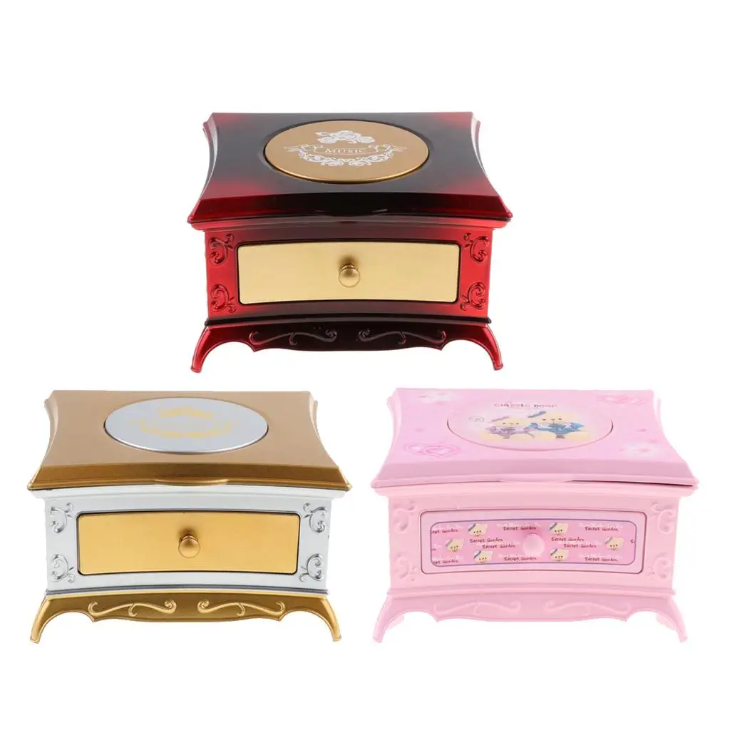 Musical Jewelry Box with Ballerina for Little  with Drawers, Round Mirror