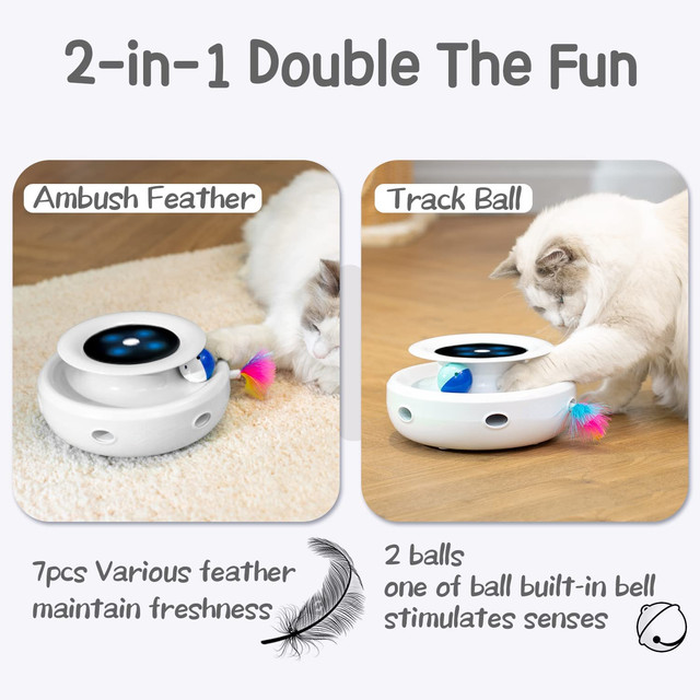 ATUBAN Interactive Cat Toys for Indoor Cats, Feather and Ball Cat