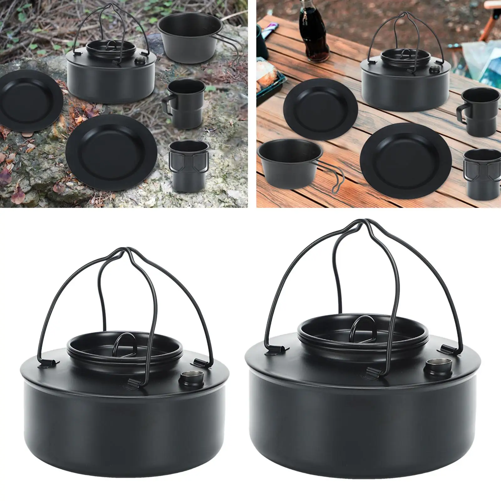 Portable Camping Stovetop Kettle Teapot Teakettle with Handle Campfire Cookware Outdoor Tea Coffee Pot for Fishing Barbecue