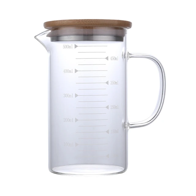 400ml Glass Measuring Cup with Glass Lid Heat Resistant Handle Clear Scale V-Shaped Spout for Milk Coffee Liquid Beaker Drinking Glasses Measure Jugs
