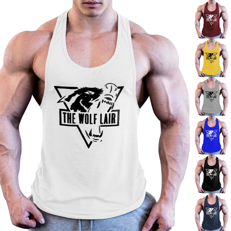 Description Picture 2 of itemDouhoow Men's Tank Top Wolf Print Running Workout Training Tops Gyms Sports Vest Quick-drying Sleeveless Crewneck Tank Tops
