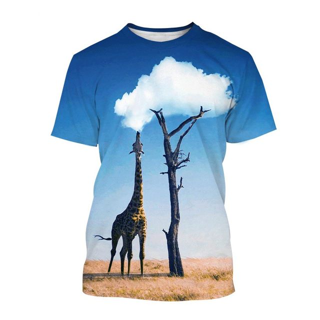 YouCustomizeIt Custom Giraffe Print Men's Crew T-Shirt - Small