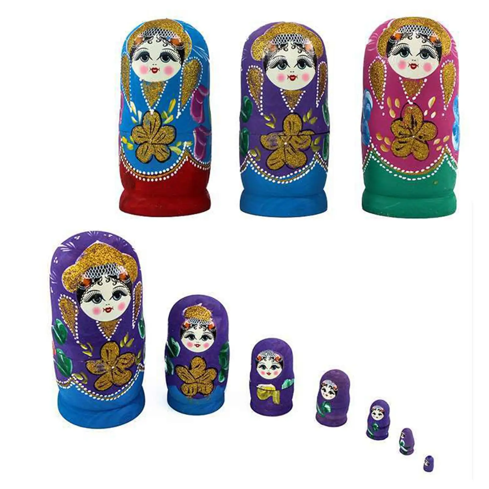 7 Pieces Russian Nesting Doll Matryoshka Dolls Hand Painted Traditional Wood Stacking Nested Set for Birthday Gift Table Kids