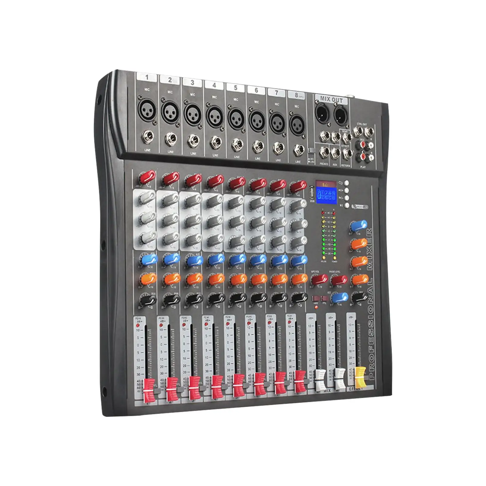8 Channel Mixer Sound Mixing Console Digital Mixer EU Plug Durable Karaoke Music Lightweight 40.5x34x3.7cm 48V Phantom Power