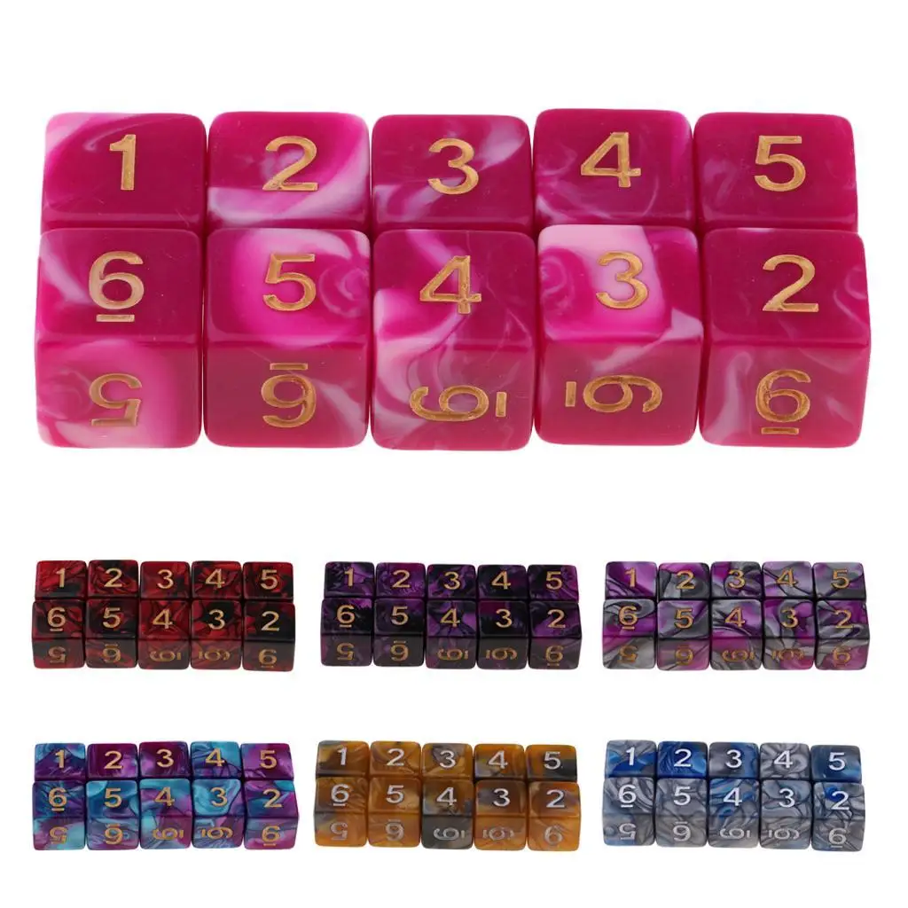 10pcs Six Sided D6 Polyhedral Dice with Double Colors & Numbers 16mm 