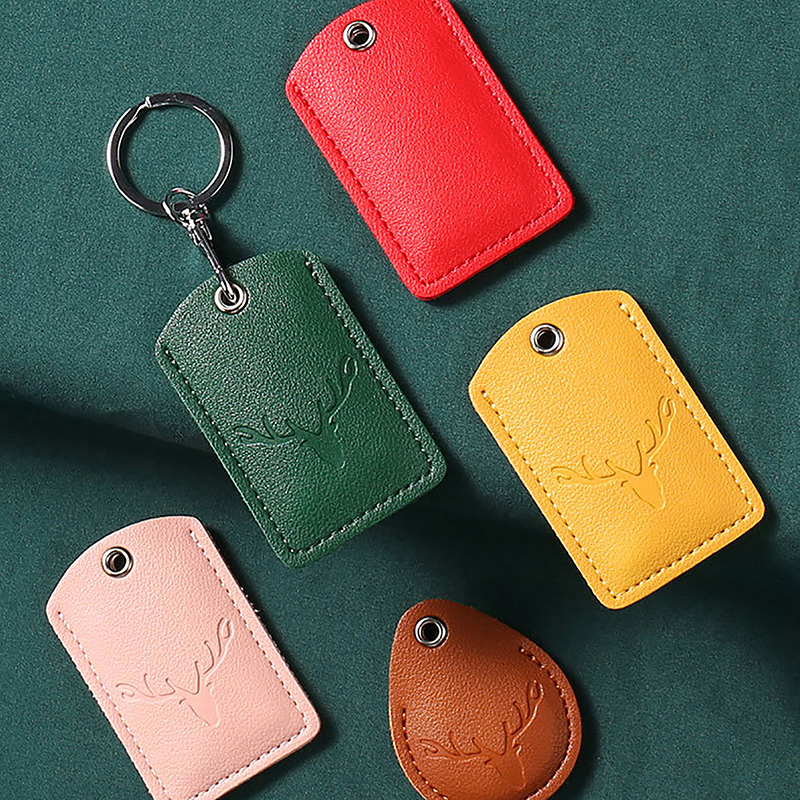 1Pc Access Card Case Leather Card Holder Keychain Key Ring Door Lock Access Tags ID Card Case Keychain Access Card Bag