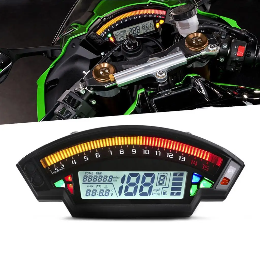 Motorcycle  LCD Digital Speedometer Odometer Backlght 0~14000RPM Headlight Indicator