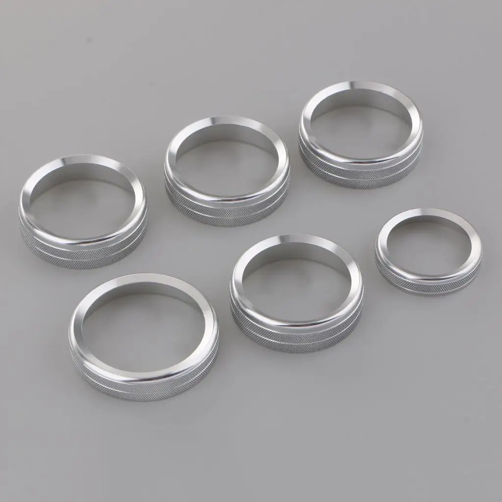 Pack of 6 Car Audio Air Conditioning Button Cover Decorative Twist Switch Ring Trim for Ford F150 2016-2018 (Silver)