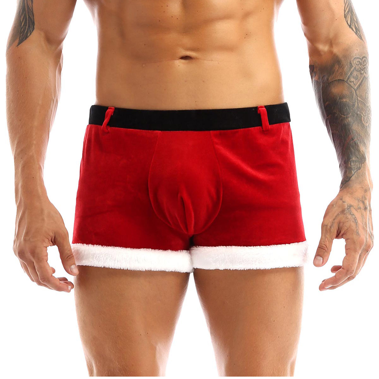 Männer Weihnachten Kostüm Sexy Dessous Set Elastischer Bund Santa Claus Boxer Briefs Shorts mit Hut Karneval Weihnachten Party Clubwear – Detail 34