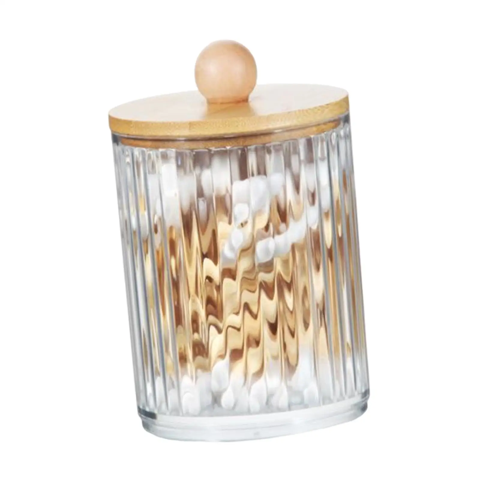 Clear Cotton Swab Holder Bathroom Storage Canister Acrylic Jar with Bamboo Lid Storage for Living Room Kitchen Dining Room Table