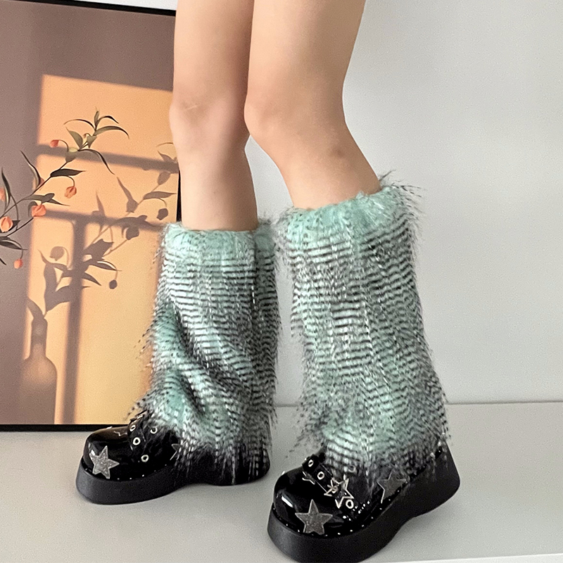 Y2K Goth Furry Faux Fur Women Leg Warmers Boot Covers Harajuku Lolita Girls Punk Fashion Cute Jk Hipster Warm Fluffies Leggings
