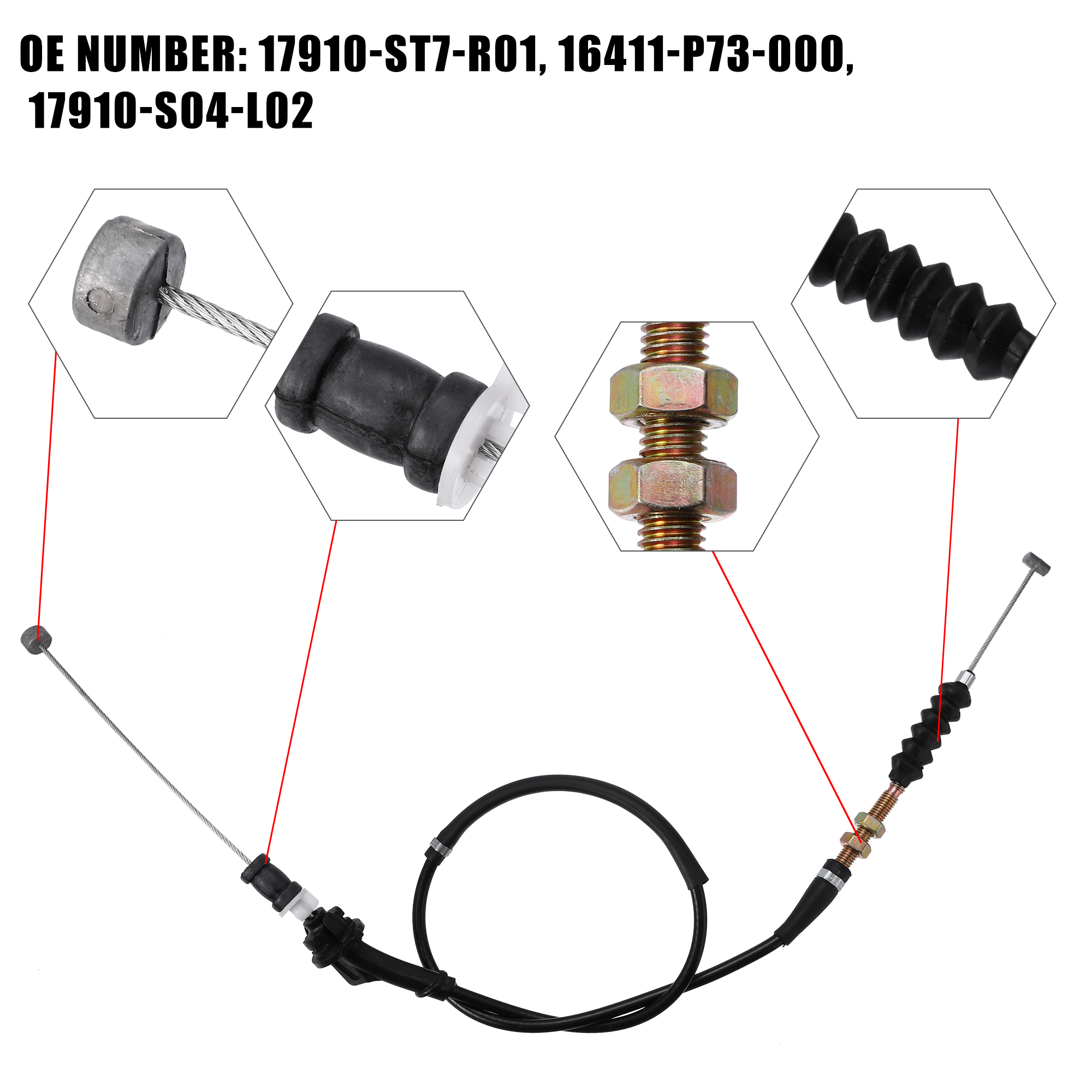 Motoforti 17910-ST7-R01 16411-P73-000 17910-S04-L02 Gaszug Ersatz für Honda Civic B16A 1992-2000 Schwarz – Detail 2