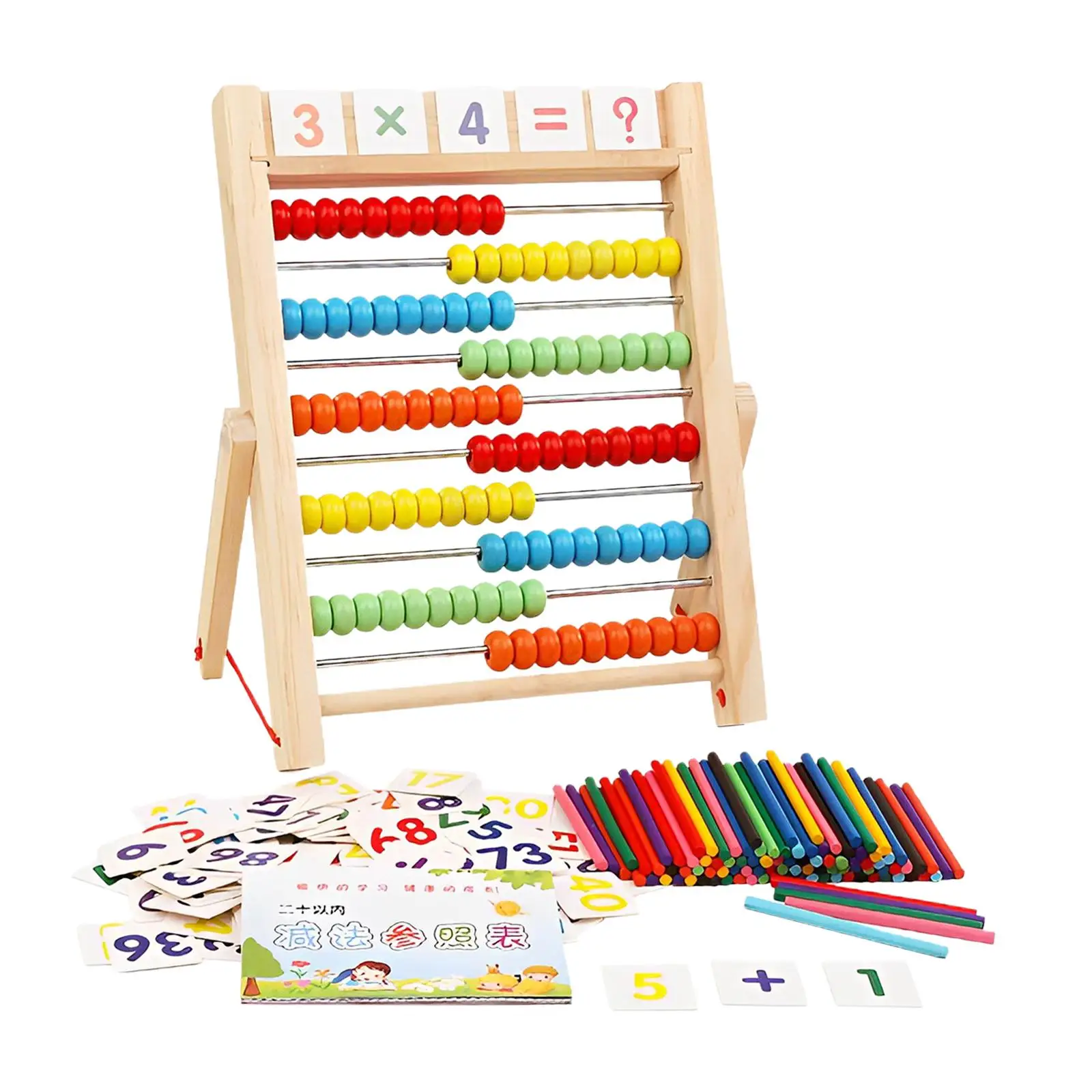 Wooden Frame Abacus with Multi Color Beads Educational Counting Frames Toy Montessori for Kids Elementary Preschool Children