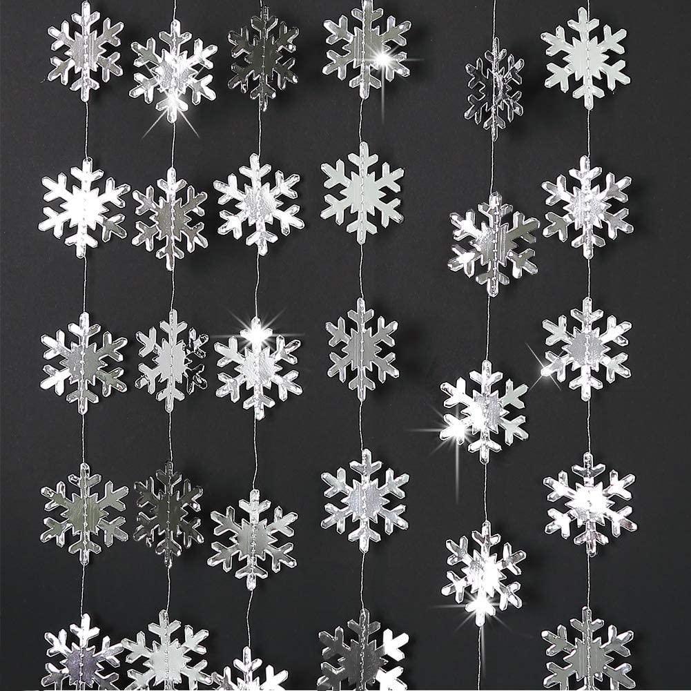 4M Silver Gold Snowflake Garlands for Christmas Tree Hanging Decor Winter Wonderland Party Fake Snow Decoration Paper Streamers
