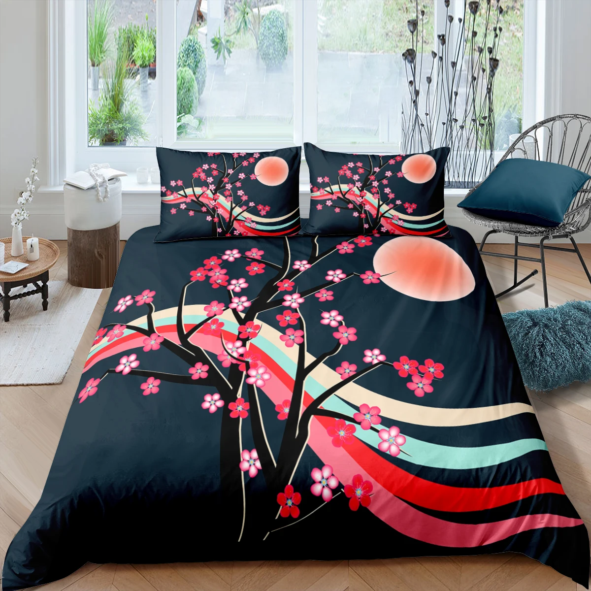 Home Textiles Luxury 3D Cherry Blossoms Duvet Cover Set Pillowcase Moon Bedding Set AU/EU/UK/US Queen and King Size Sets