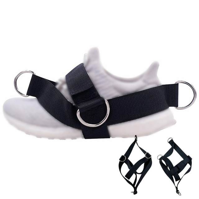 2x Nylon Foot Strap with 4 connecting Points Gym Machine Attachment Multipurpose Pull Belt for Pilates Bodybuilding Fitness