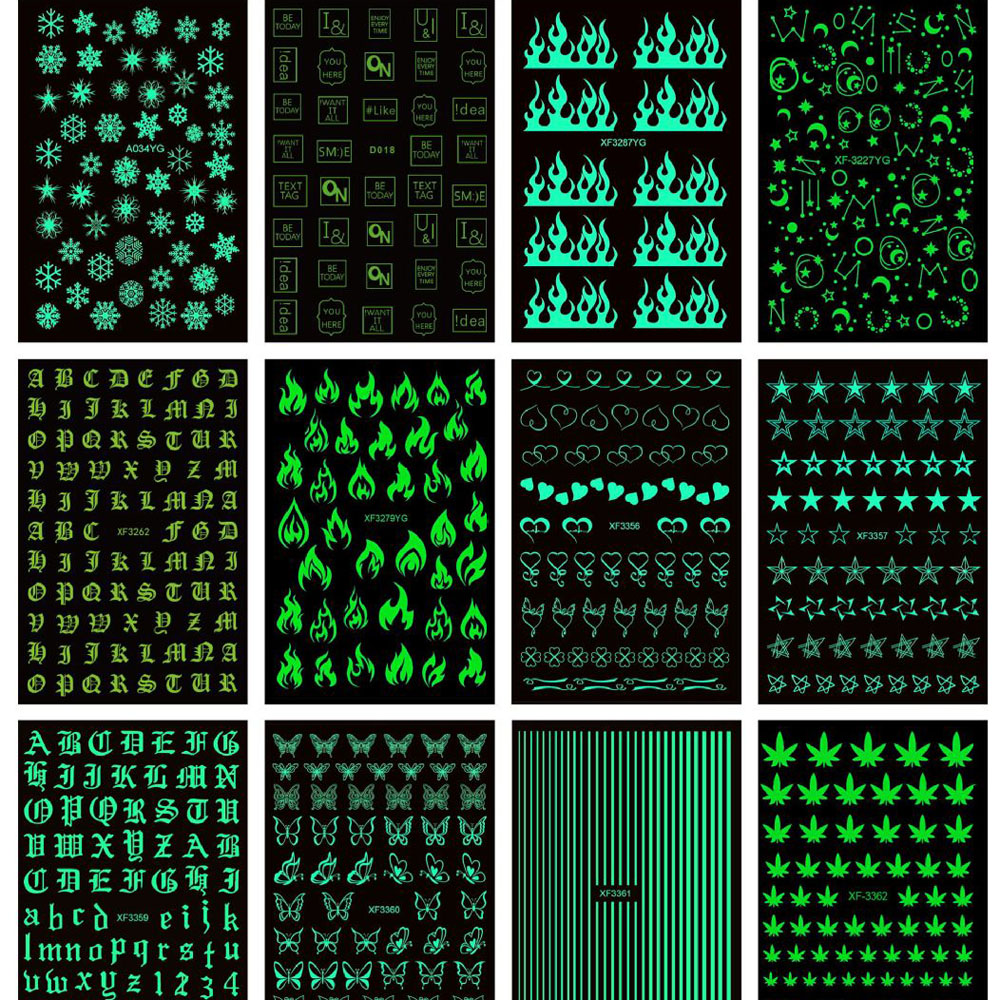 Best of 1 Sheet Glow In The Dark Nail Art Sticker Snowflakes Flame Old English Alphabet Pentagram Butterfly Line Heart Star Leaf Decals Reviews & Tips