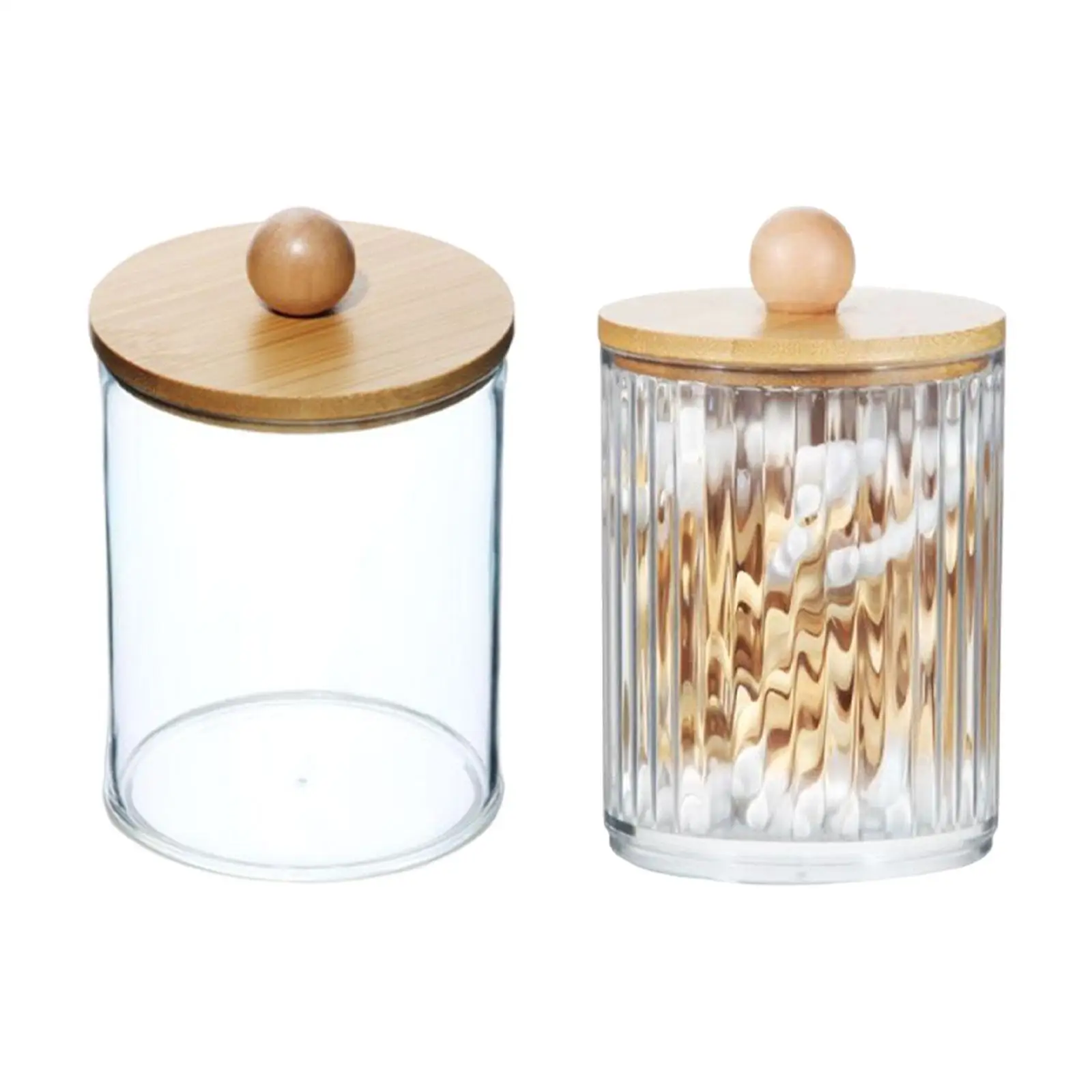 Clear Cotton Swab Holder Bathroom Storage Canister Acrylic Jar with Bamboo Lid Storage for Living Room Kitchen Dining Room Table