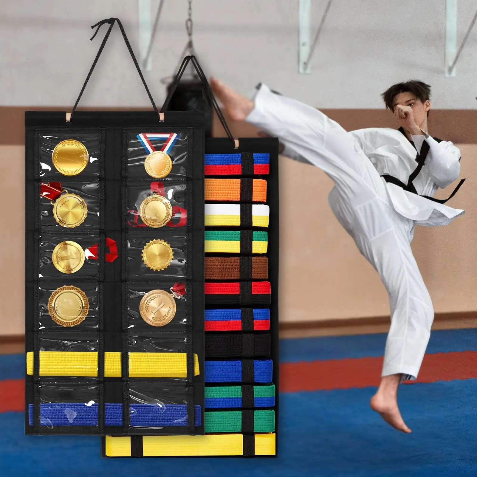 Taekwondo Belt Display Holder/ Hanging Medal Rack /Space Saving/ Martial Arts Belts Storage Organizer for Martial Arts Learners