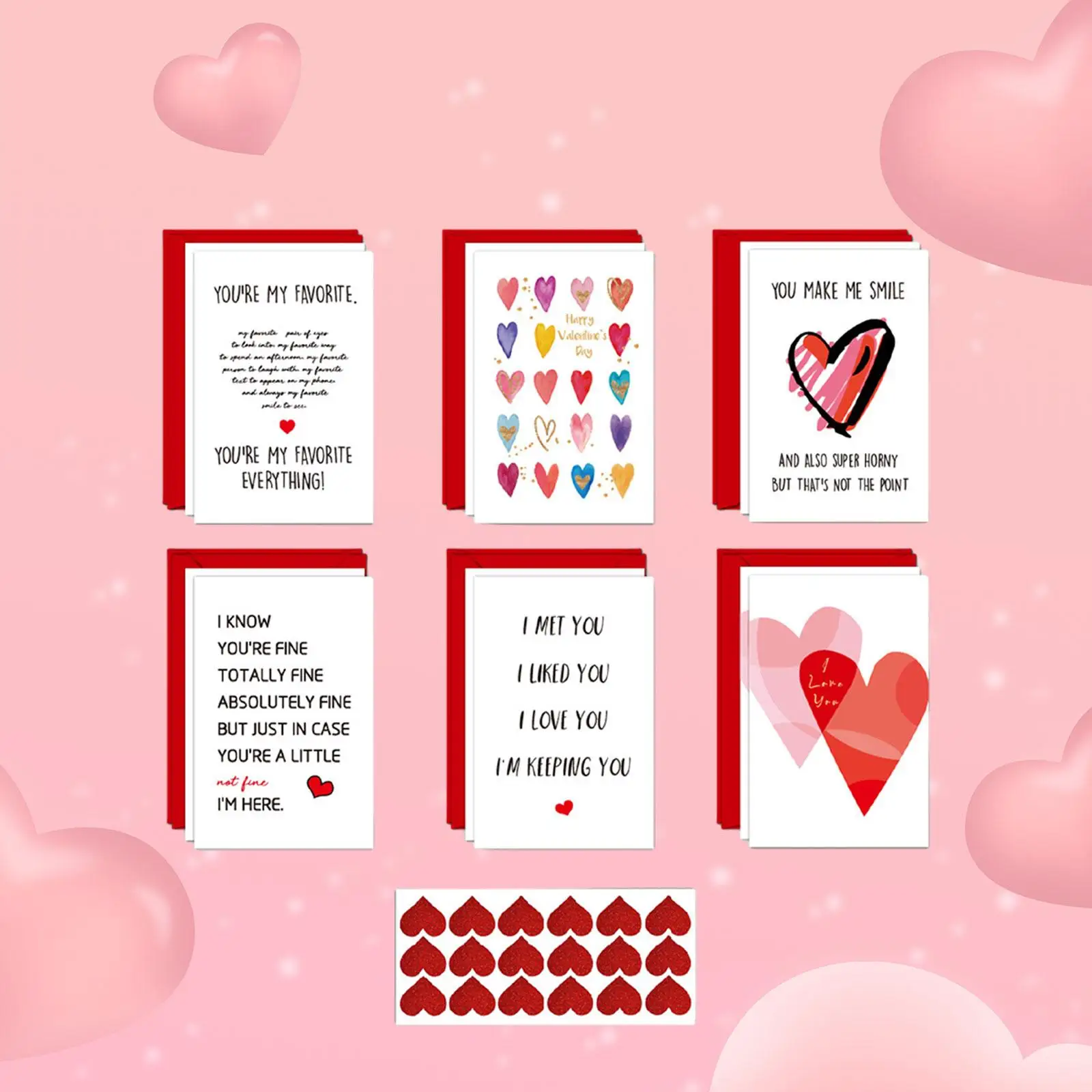 12 Pieces Valentines Day Cards for Him Her Adults Hearts and Love with Envelopes Blank Cards for Wedding Anniversary Wife Fiance