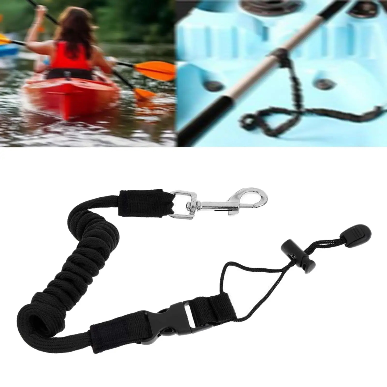 Coiled Fishing Rod Leash Tool with Metal Buckle Clip Lightweight Kayak Paddle Tether Leash for Kayaking Canoeing Kayak Oars