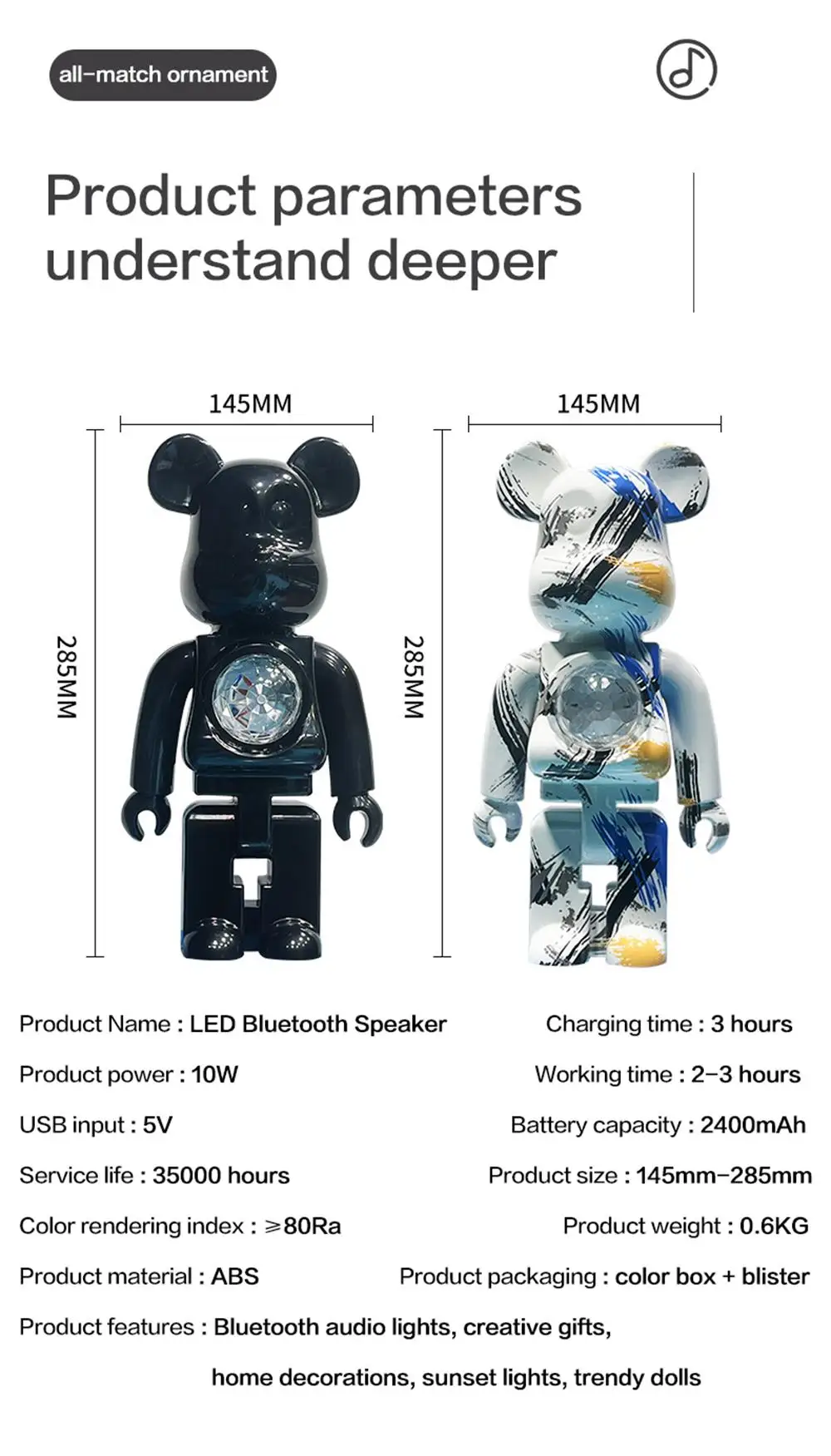 bathroom night light Home Decoration Bearbrick LED night light New Year's Gift star projection light bluetooth audio Tide Play Model Games Kids Toys night lights for adults