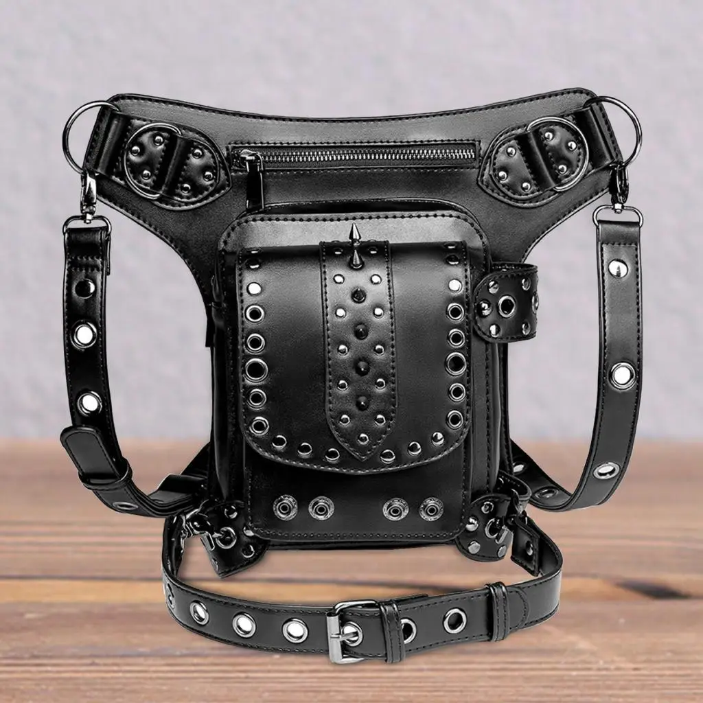 Gothic Steampunk Waist Bag Fashion PU Leather Thigh Belt Packs for Climbing