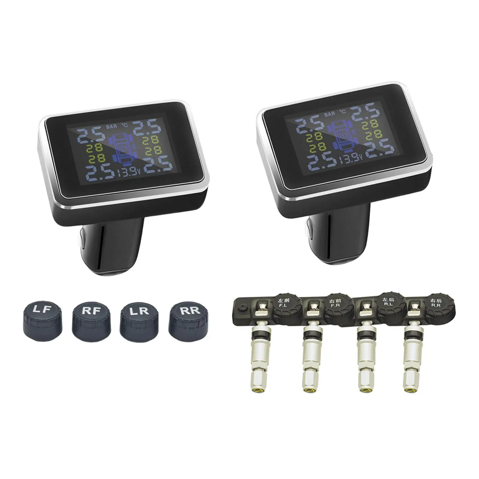 Tire Pressure Monitoring System Battery Voltage Display W/4Pcs Sensors Fits for SUV