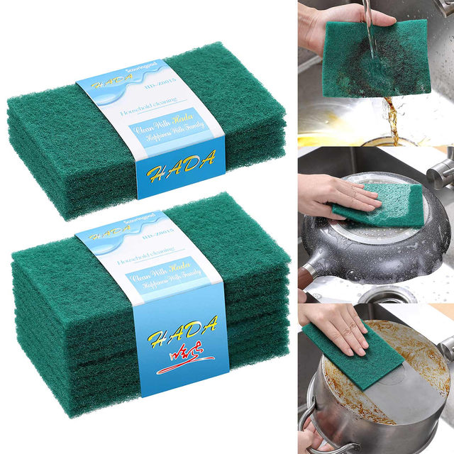 10pcs Dish Scrubber Sponge Plate Scouring Pad Reusable Dishwashing Sponge