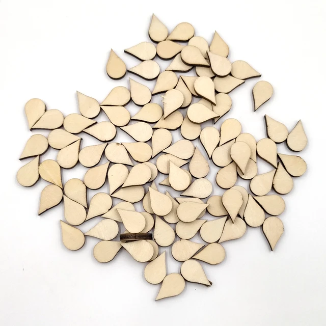 15-100mm Wooden Shape Cutouts Wood Water Drop Shape Discs Slices Wood  Pieces Embellishment DIY Crafts