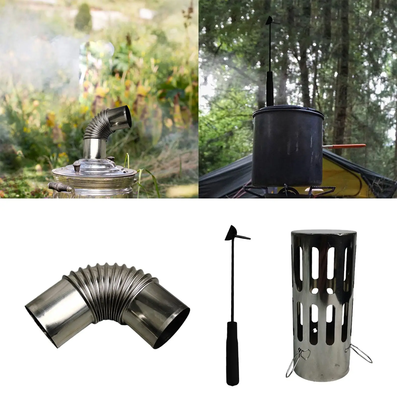 Stove Accessories Fittings Stainless Steel Stovepipe Accessories for Hiking Outdoor Camping Grill Wood Log Burning Stove