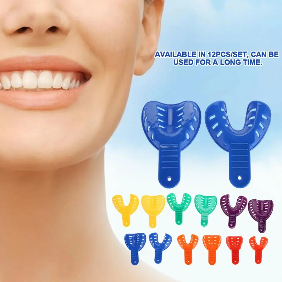 Bandeja plástica impressão dental, ferramentas odontológicas autoclaváveis, 6 tamanhos, 12pcs