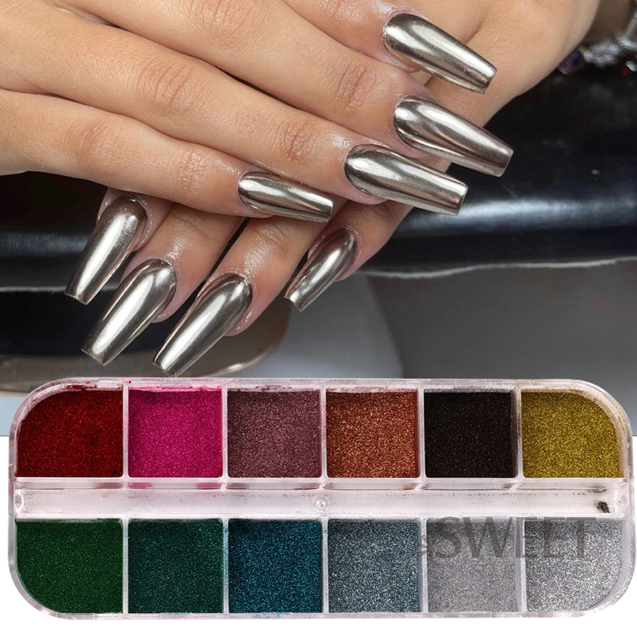 Best of 12 Grid Winter Mirror Rainbow Nail Glitter Powder Metal Effect Pigment Colorful Fine Rubbing Dust Metallic Chrome Manicure Decor Reviews & Tips - Image 4