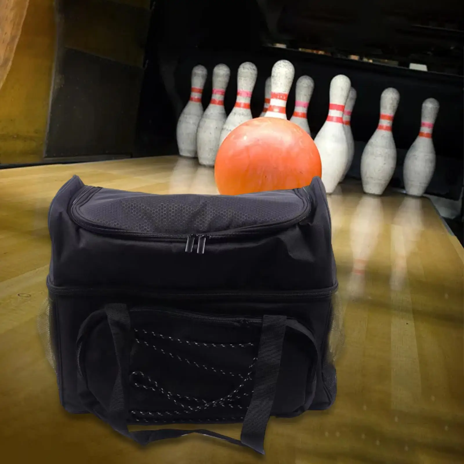 Bowling Tote Bag Portable Nylon Protective Bowling Bag for Double Balls Fits Bowling Shoes up to Mens Size 16 Bowling Accessory