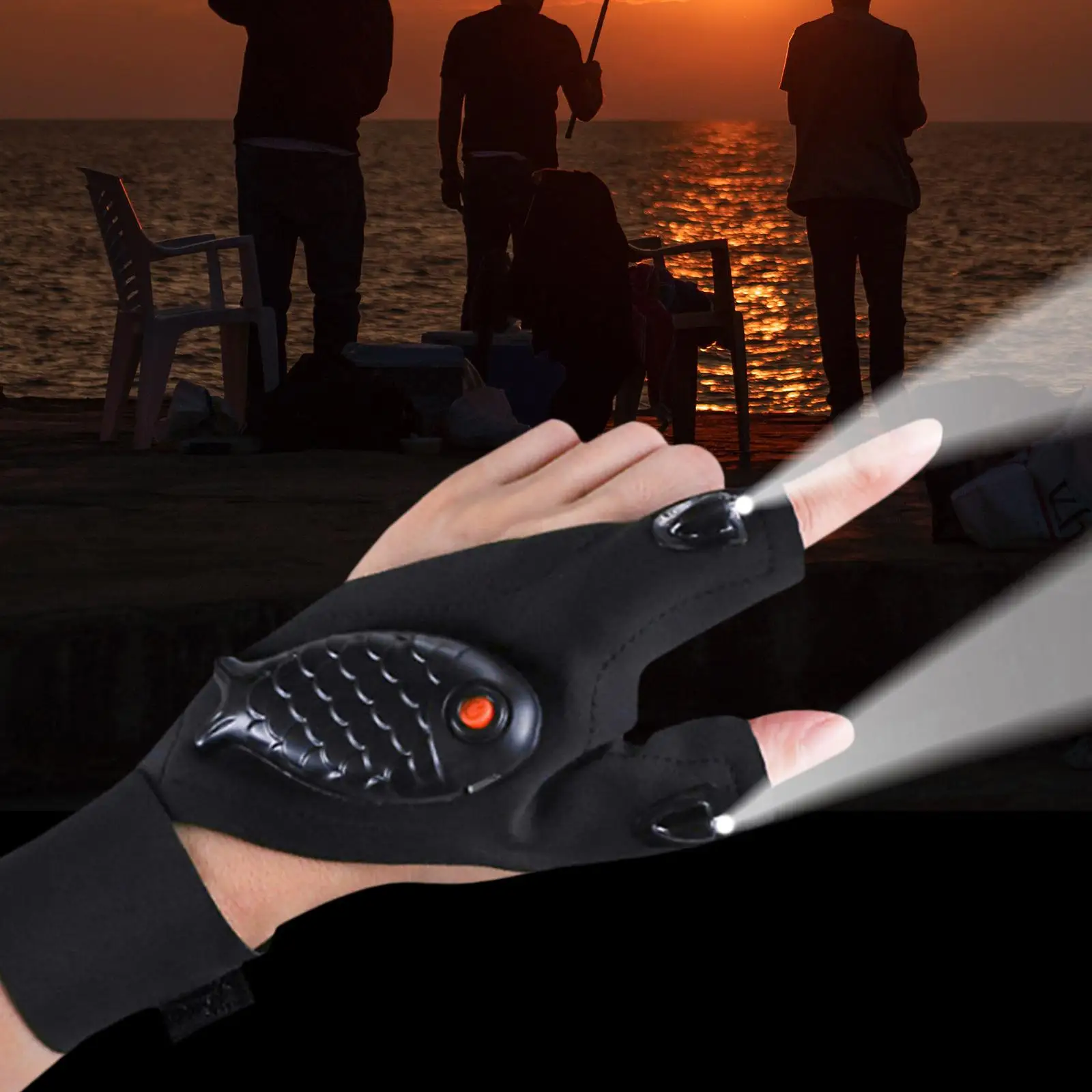 LED Flashlight Gloves Two Finger Gloves Finger Protector Fishing Gloves Hands Free for Unisex Dad Night Fishing Fishing Supplies