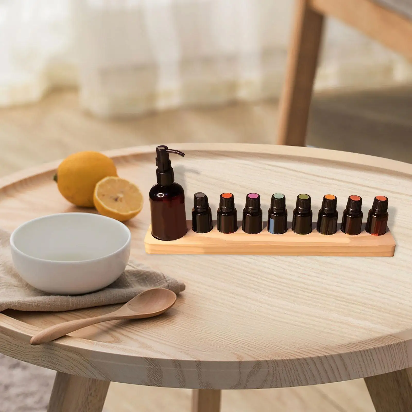 9 Hole Essential Oils Bottle Holder Desktop Makeup Display Stand for 5/10/15/115ml Bottles Wooden Container Perfume Storage Tray