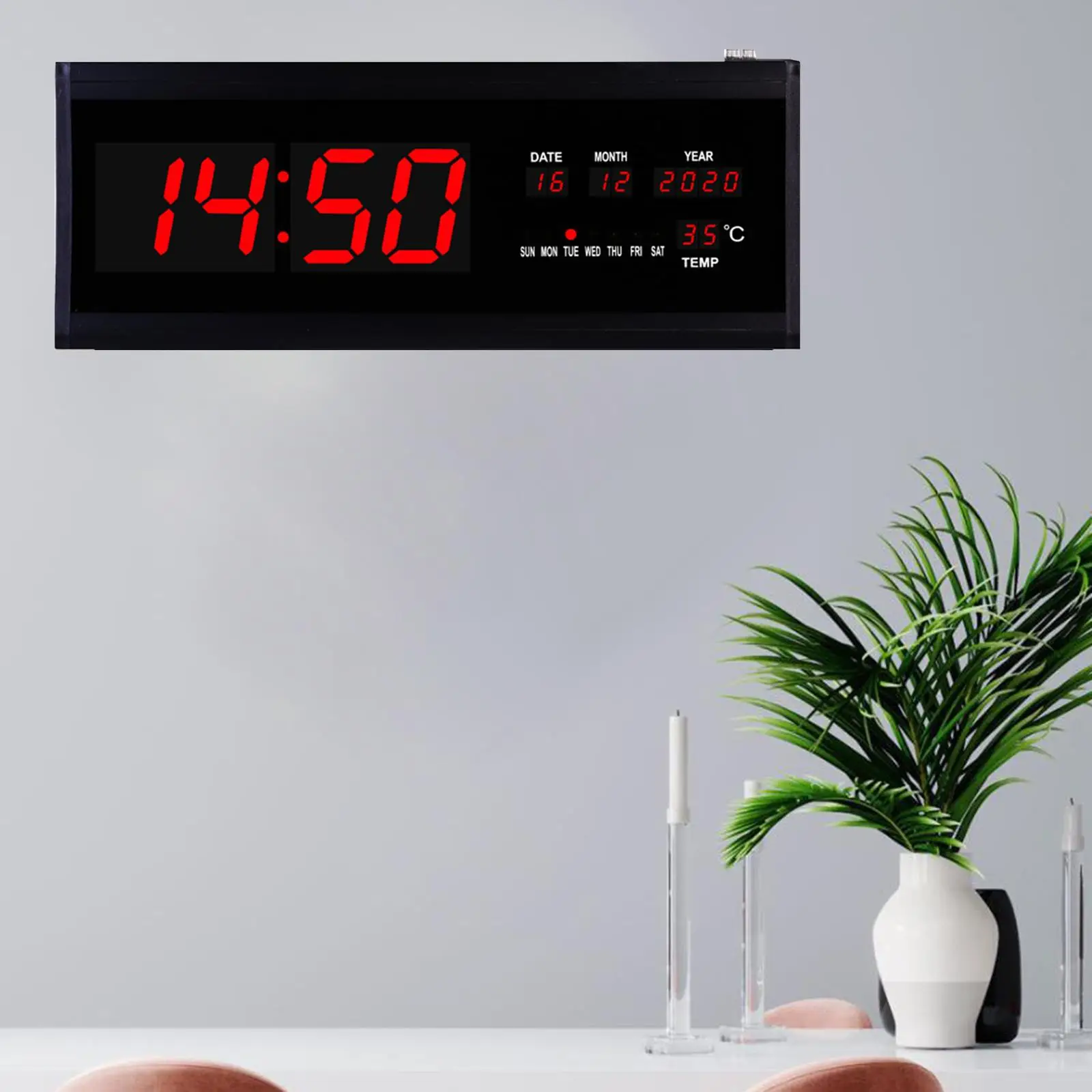 Digital Wall Clock Oversized Desk Clock Month Week Date Year LED Wall Mounted USB for Office Bedroom Study Room Living Room Home