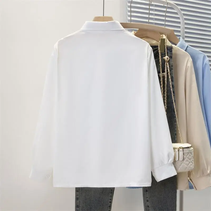 Frühling Herbst Chiffon hemd Frauen hemden Mode weibliche Langarm lose feste lässige Bluse Tops Büro Dame Hemden S-4XL – Detail 10