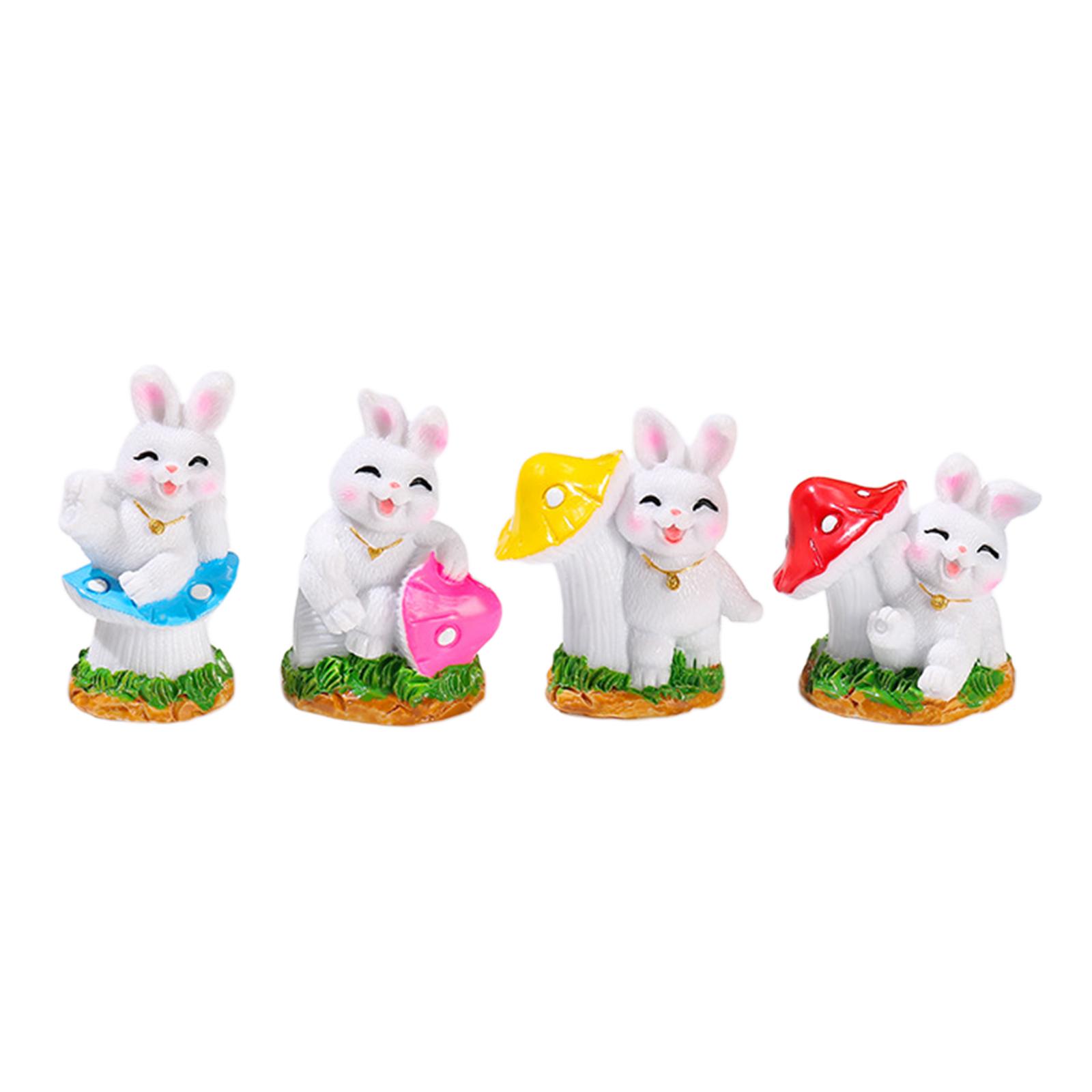 4Pcs Hand Painted Rabbit Animal Figurine Bunny Figurine Rabbit Decoration Sculpture Statue for Micro Landscape Car Easter Gifts