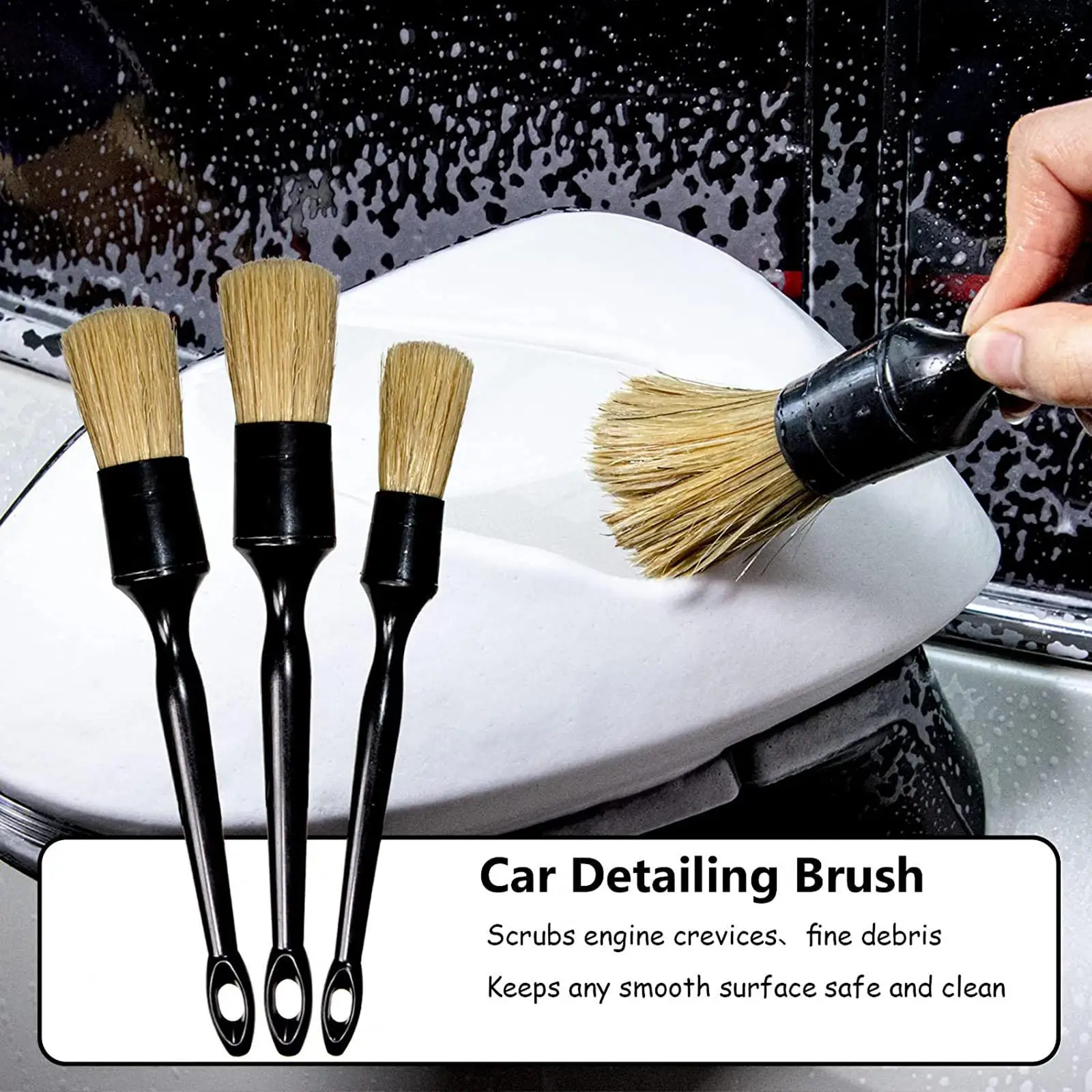 3 Pieces Auto Detail Brush Set Detail Cleaner Brushes for Motorcycle Wheel Upholstery Interior Exterior Lug Nut